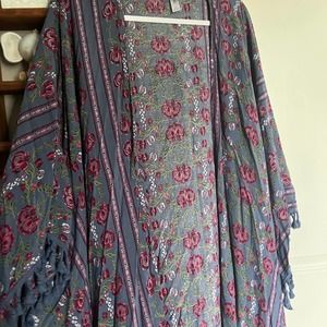 Adore Me Floral Kimono Duster Shawl with Tassels